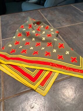 Oscar de la Renta Olive, Red & Yellow Border Square Scarf